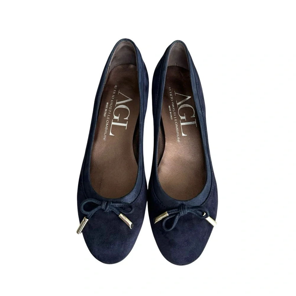 AGL Suede Shoes Navy Chunky Heel